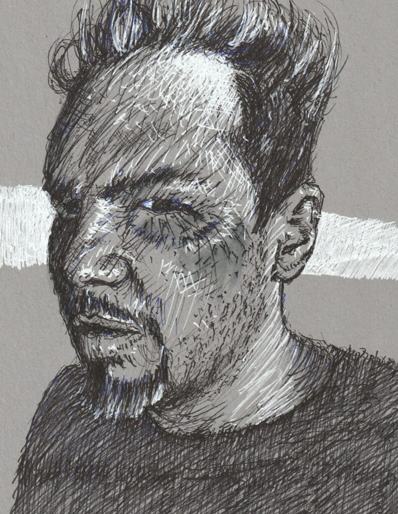 Artist Charles Moody, self-portrait in pencil.