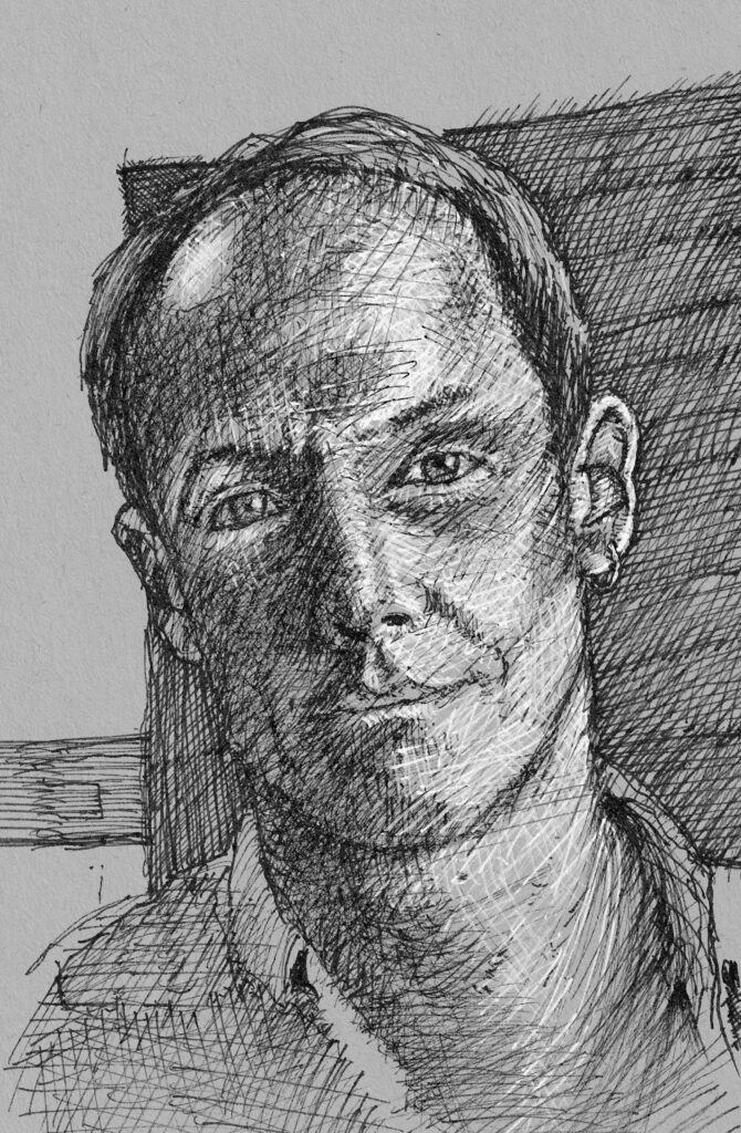 Author Randall Watson rendered in pencil by artist, Charles Moody